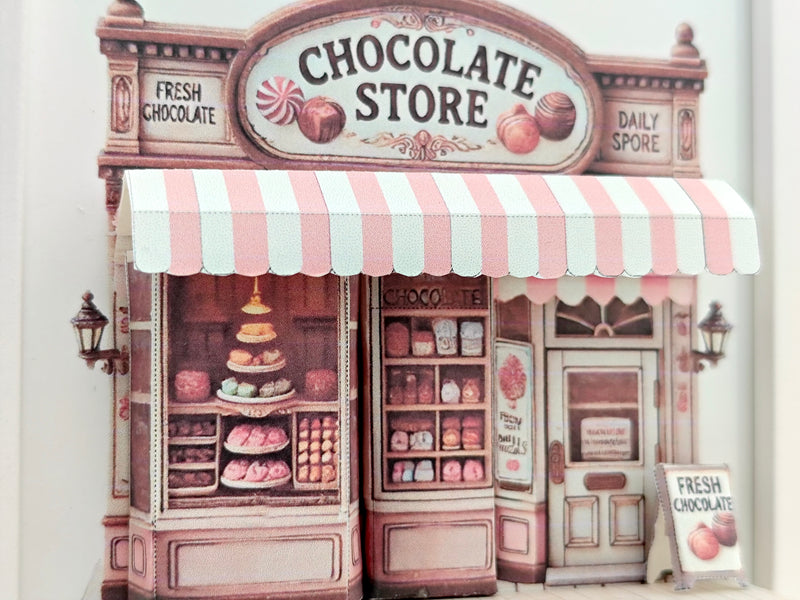 Chocolate Store Pop-Up Frame Template – DIY Miniature Scenery (Digital Download)