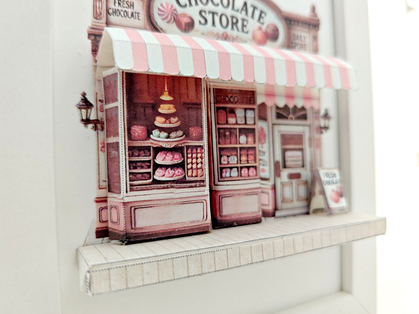 -5x7"- chocolate Store pop-up frame, DIY miniature scenery kit, instant download template, shadow box gift, Bread Shop, mini house, mini shop