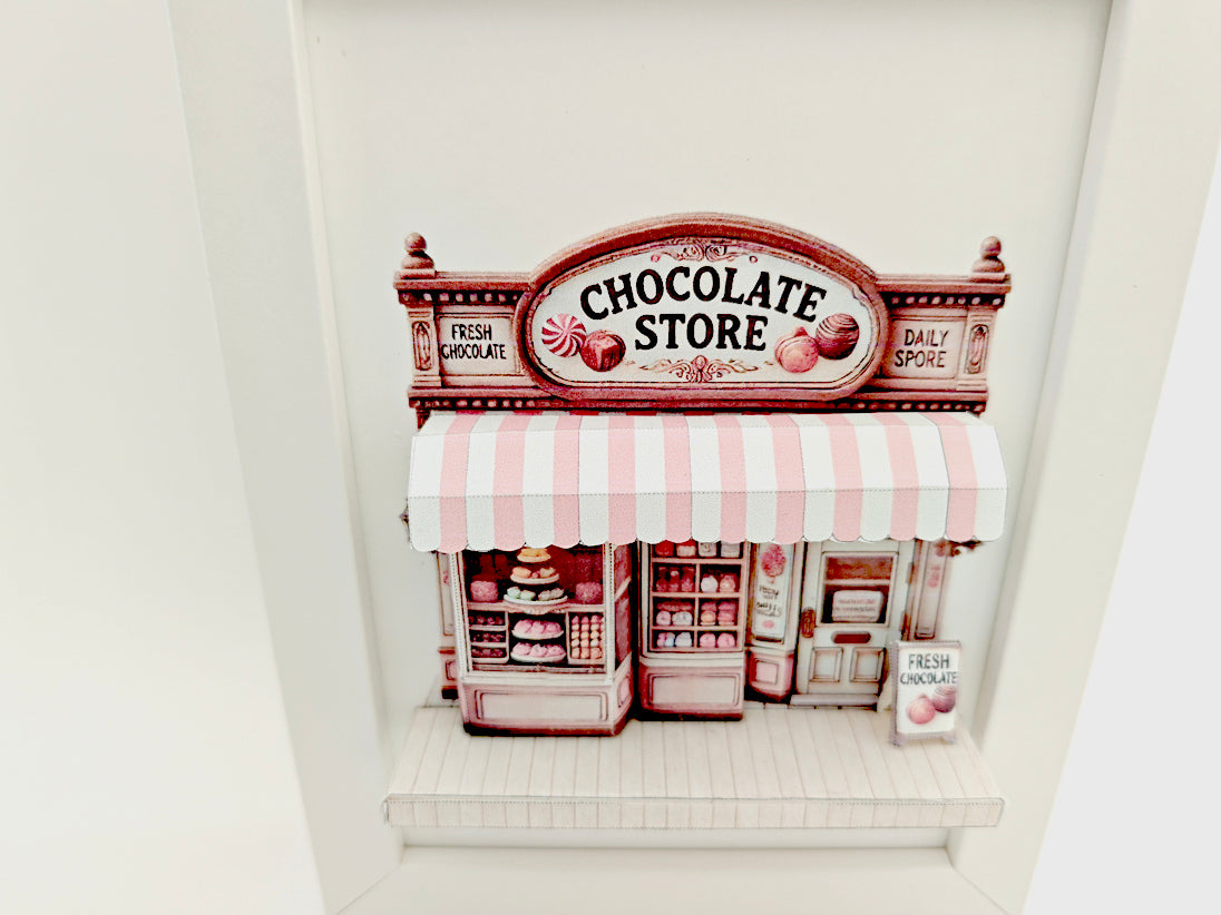 -5x7"- chocolate Store pop-up frame, DIY miniature scenery kit, instant download template, shadow box gift, Bread Shop, mini house, mini shop