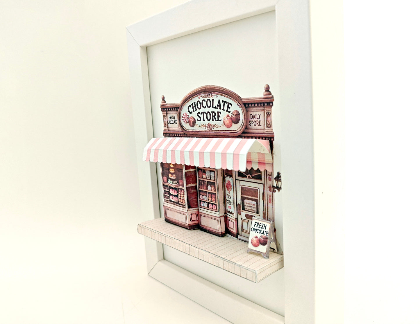 -5x7"- chocolate Store pop-up frame, DIY miniature scenery kit, instant download template, shadow box gift, Bread Shop, mini house, mini shop