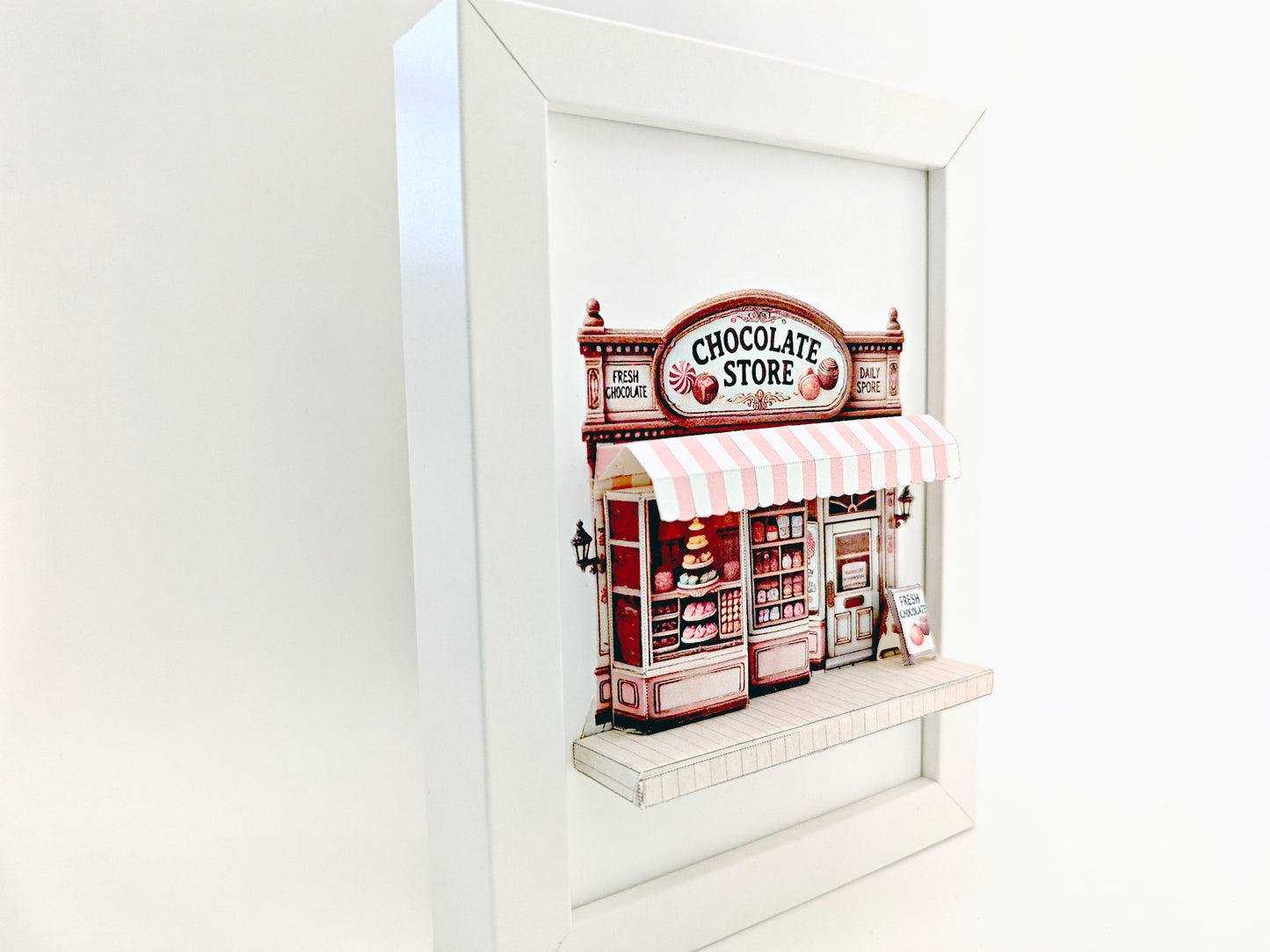 -5x7"- chocolate Store pop-up frame, DIY miniature scenery kit, instant download template, shadow box gift, Bread Shop, mini house, mini shop