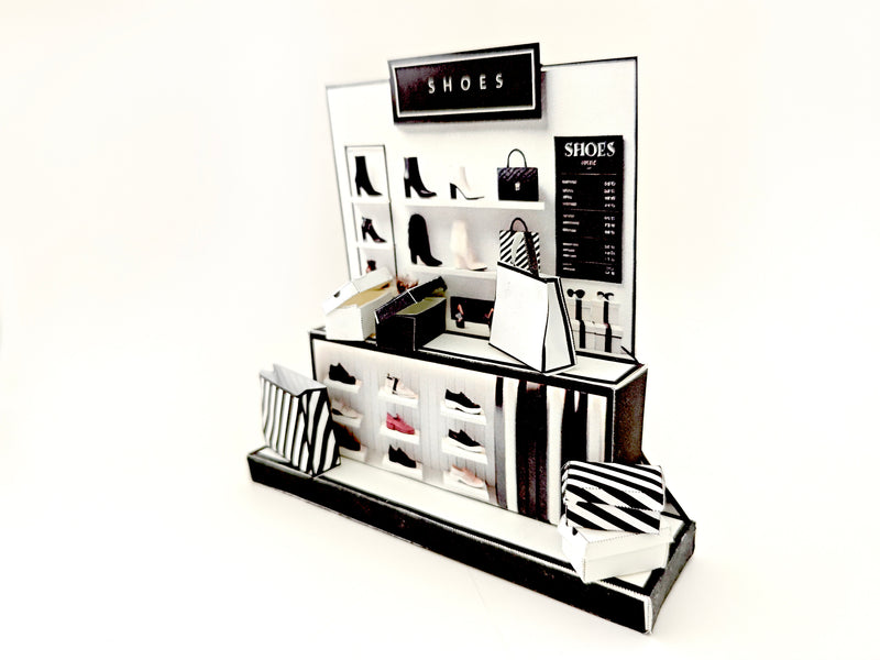  Perfect for marking any occasion, this printable template brings creative 3D design to life in the form of a charming Shoes shop miniature pop-up frame. 