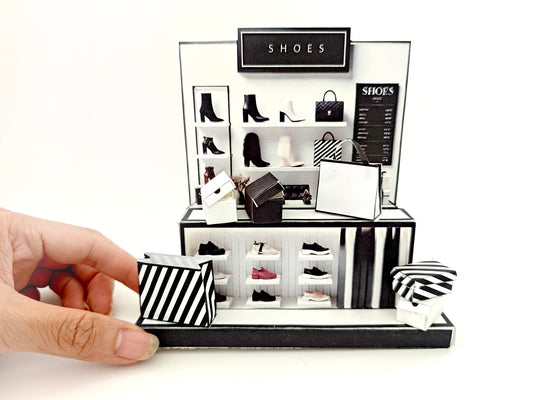 - Shoes Shop - DIY miniature scenery kit, instant download template, gift, miniature models, Shoes box, paper bag,