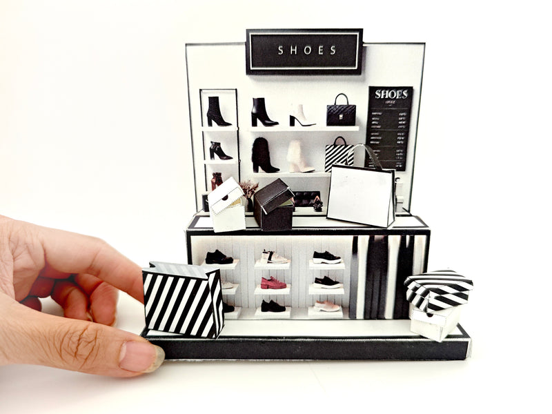  Perfect for marking any occasion, this printable template brings creative 3D design to life in the form of a charming Shoes shop miniature pop-up frame. 