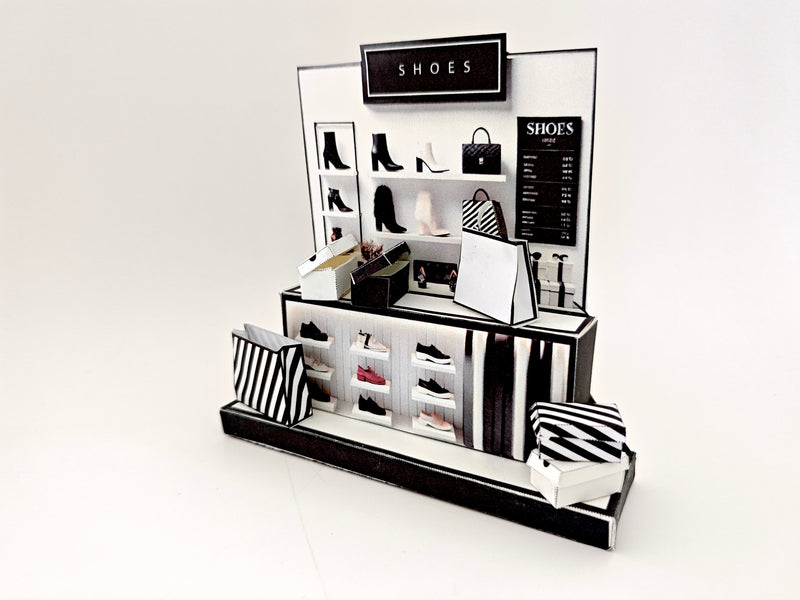  Perfect for marking any occasion, this printable template brings creative 3D design to life in the form of a charming Shoes shop miniature pop-up frame. 