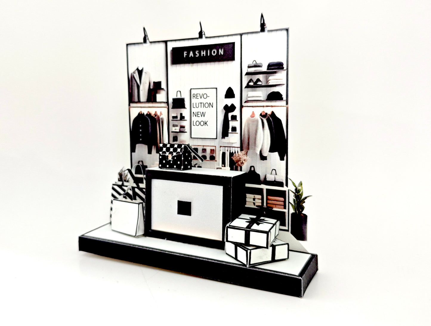 - Fashion Shop 3D stand- DIY miniature scenery kit, instant download template, gift, miniature models, Present, paper bag,