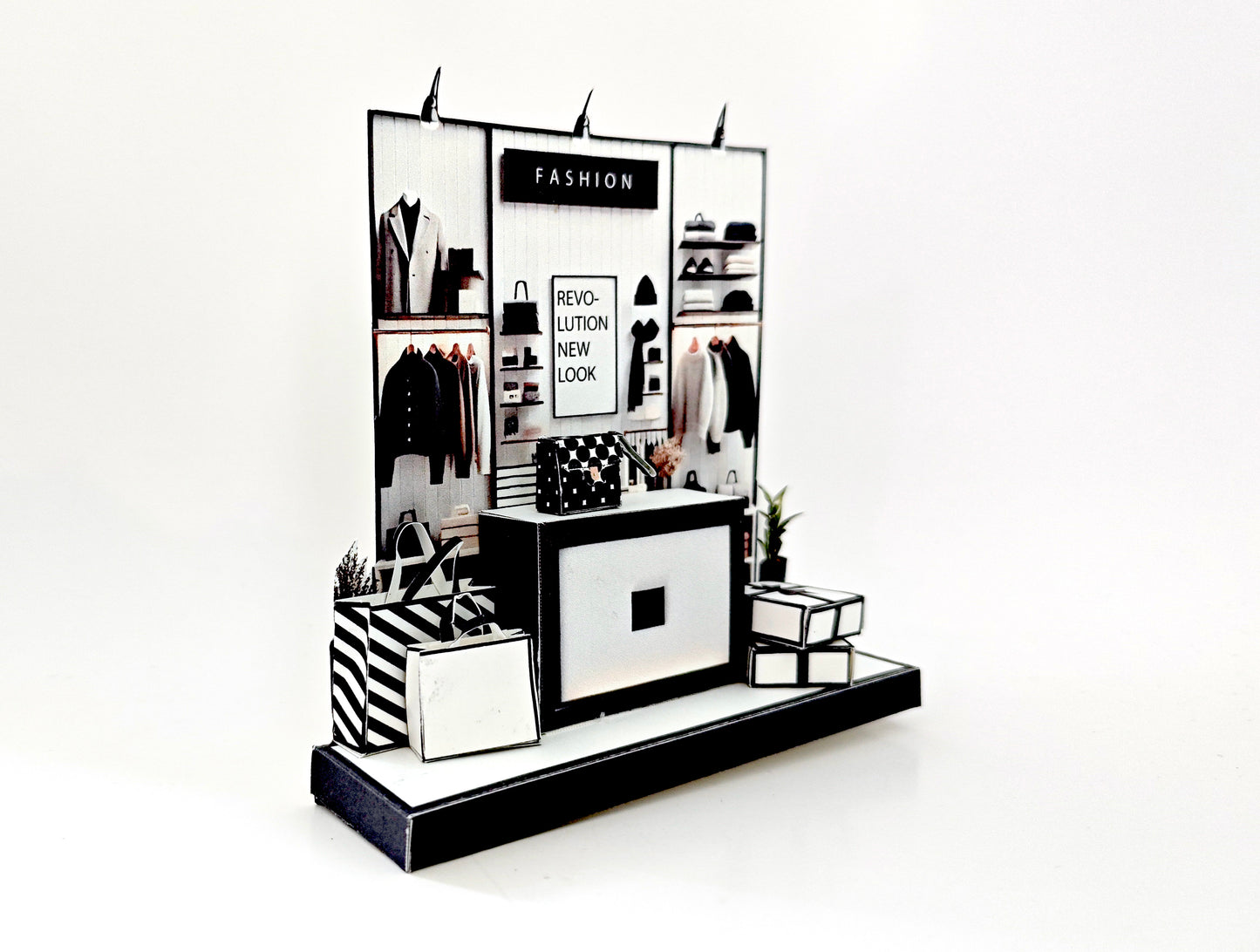 - Fashion Shop 3D stand- DIY miniature scenery kit, instant download template, gift, miniature models, Present, paper bag,