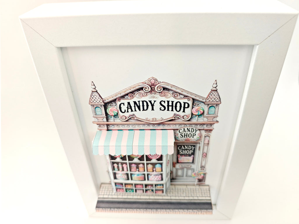 *FRER DOWNLOAD*5x7"- Candy shop pop-up frame, candy shop, cotton candy, DIY miniature scenery kit, shadow box gift, mini shop, mini city, street scenes