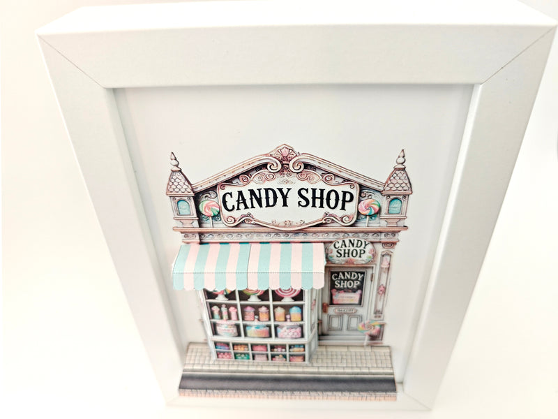 *FRER DOWNLOAD*5x7"- Candy shop pop-up frame, candy shop, cotton candy, DIY miniature scenery kit, shadow box gift, mini shop, mini city, street scenes