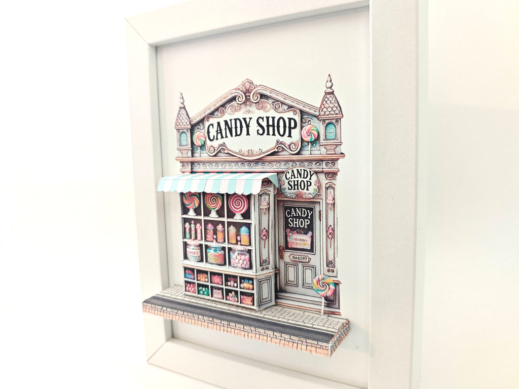 *FRER DOWNLOAD*5x7"- Candy shop pop-up frame, candy shop, cotton candy, DIY miniature scenery kit, shadow box gift, mini shop, mini city, street scenes