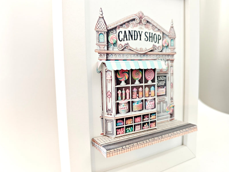 *FRER DOWNLOAD*5x7"- Candy shop pop-up frame, candy shop, cotton candy, DIY miniature scenery kit, shadow box gift, mini shop, mini city, street scenes