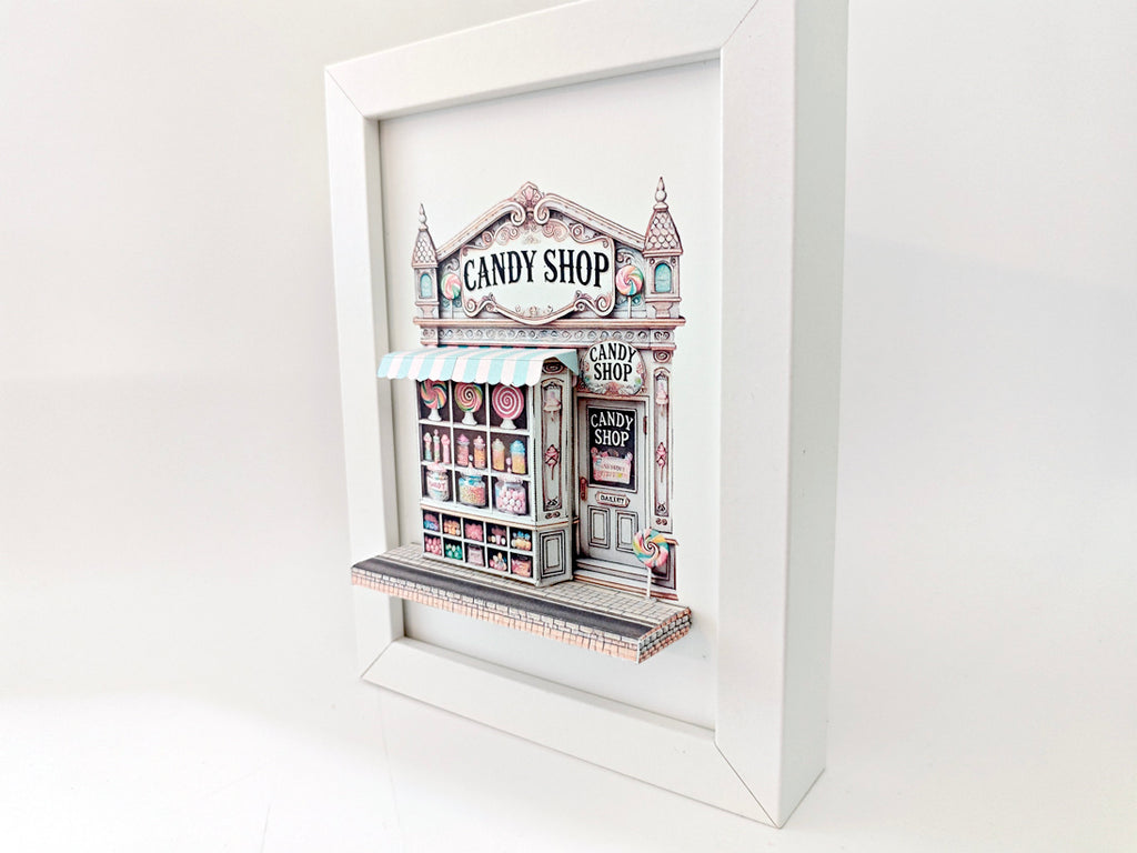 *FRER DOWNLOAD*5x7"- Candy shop pop-up frame, candy shop, cotton candy, DIY miniature scenery kit, shadow box gift, mini shop, mini city, street scenes