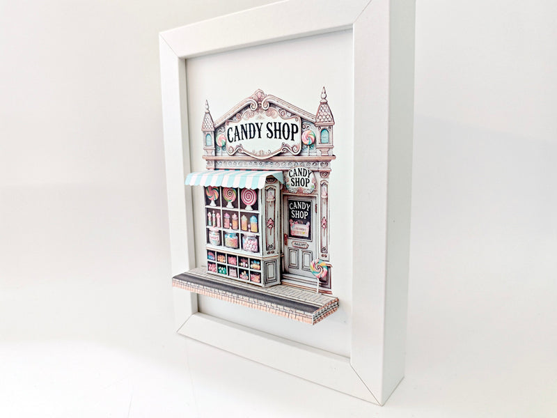 *FRER DOWNLOAD*5x7"- Candy shop pop-up frame, candy shop, cotton candy, DIY miniature scenery kit, shadow box gift, mini shop, mini city, street scenes