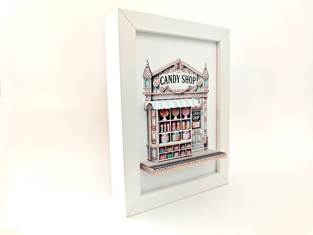 *FRER DOWNLOAD*5x7"- Candy shop pop-up frame, candy shop, cotton candy, DIY miniature scenery kit, shadow box gift, mini shop, mini city, street scenes