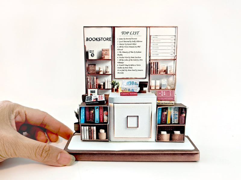 Pick Scene Book Store stand DIY miniature scenery kit, bookcase, books, library, mini shop, book covers,