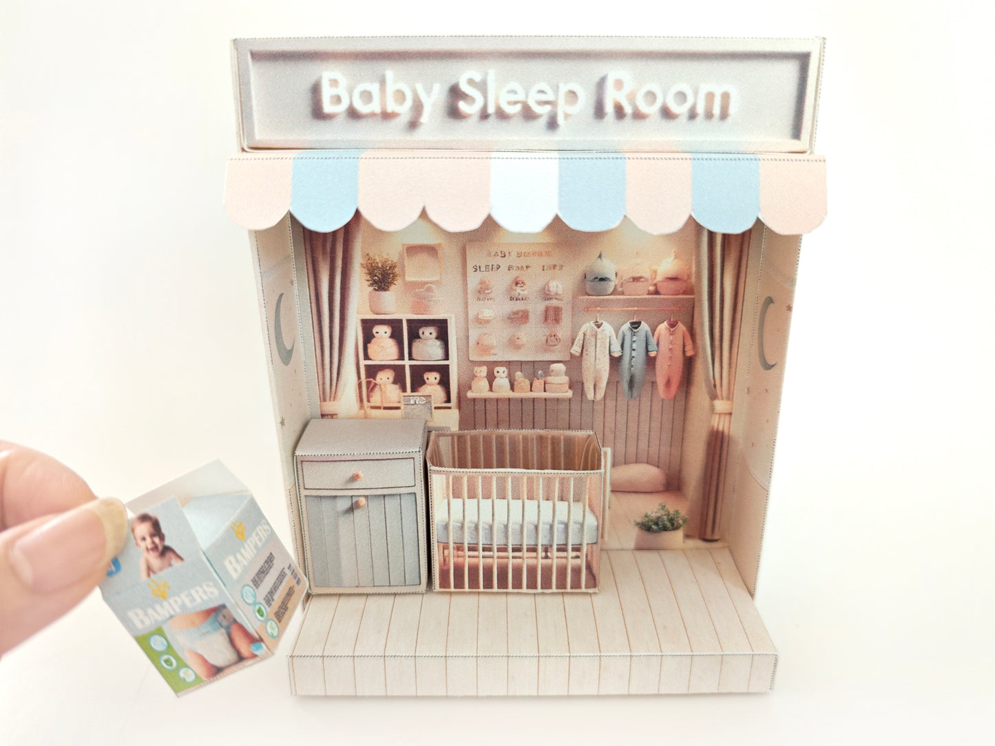 - Baby Sleep Room -cute room, babies, infants, baby bed, drawer, baby sleep scene, diaper, affordable doll house miniature kit