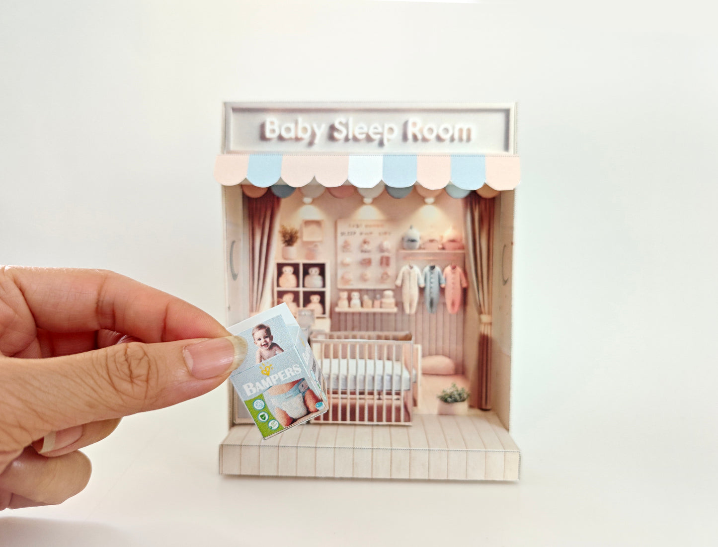 - Baby Sleep Room -cute room, babies, infants, baby bed, drawer, baby sleep scene, diaper, affordable doll house miniature kit