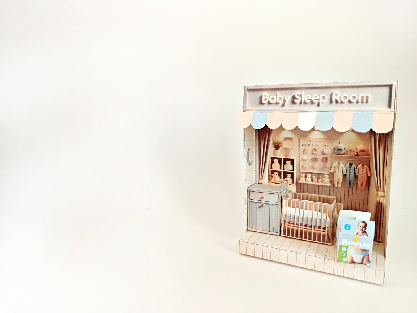 - Baby Sleep Room -cute room, babies, infants, baby bed, drawer, baby sleep scene, diaper, affordable doll house miniature kit