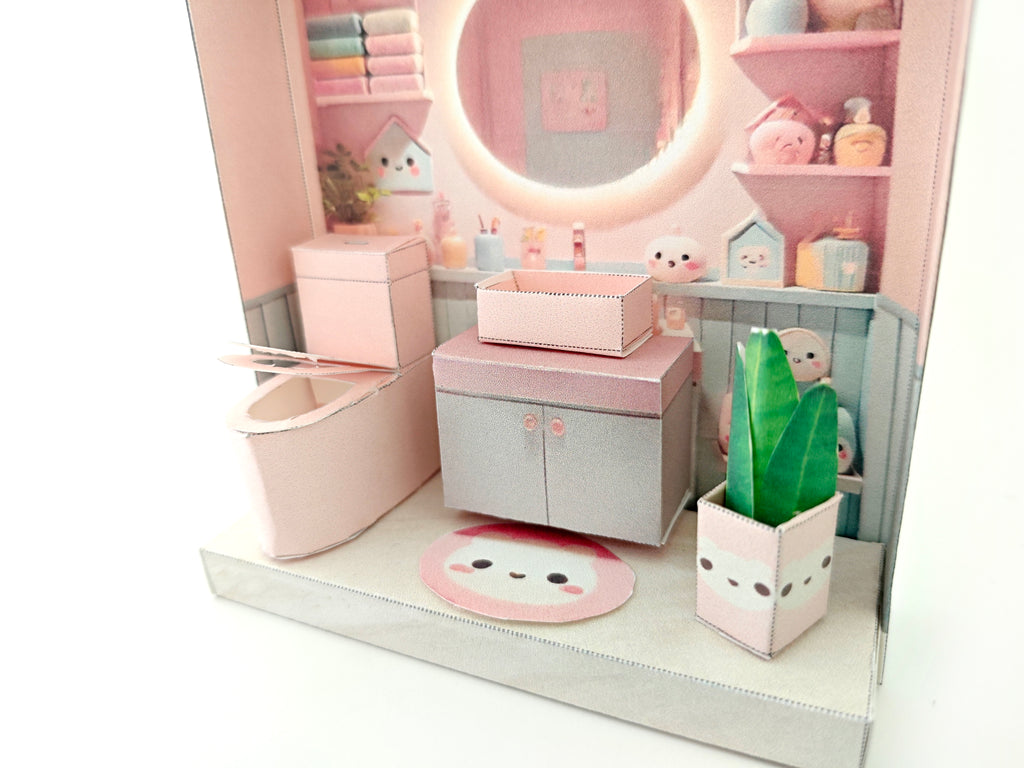 Whether as a decorative piece or a heartfelt gift, this customizable template allows you to create an adorable bathroom in miniature form. Perfect for any occasion, this DIY kit brings the charm of a cozy bathroom to life with intricate details. Download, assemble, and personalize this miniature house kit for those who appreciate the soothing and refreshing atmosphere of a well-designed bathroom.