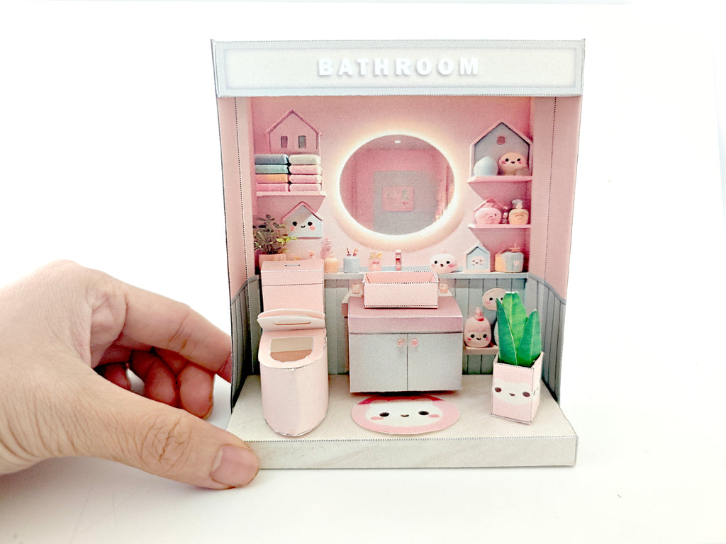 Whether as a decorative piece or a heartfelt gift, this customizable template allows you to create an adorable bathroom in miniature form. Perfect for any occasion, this DIY kit brings the charm of a cozy bathroom to life with intricate details. Download, assemble, and personalize this miniature house kit for those who appreciate the soothing and refreshing atmosphere of a well-designed bathroom.