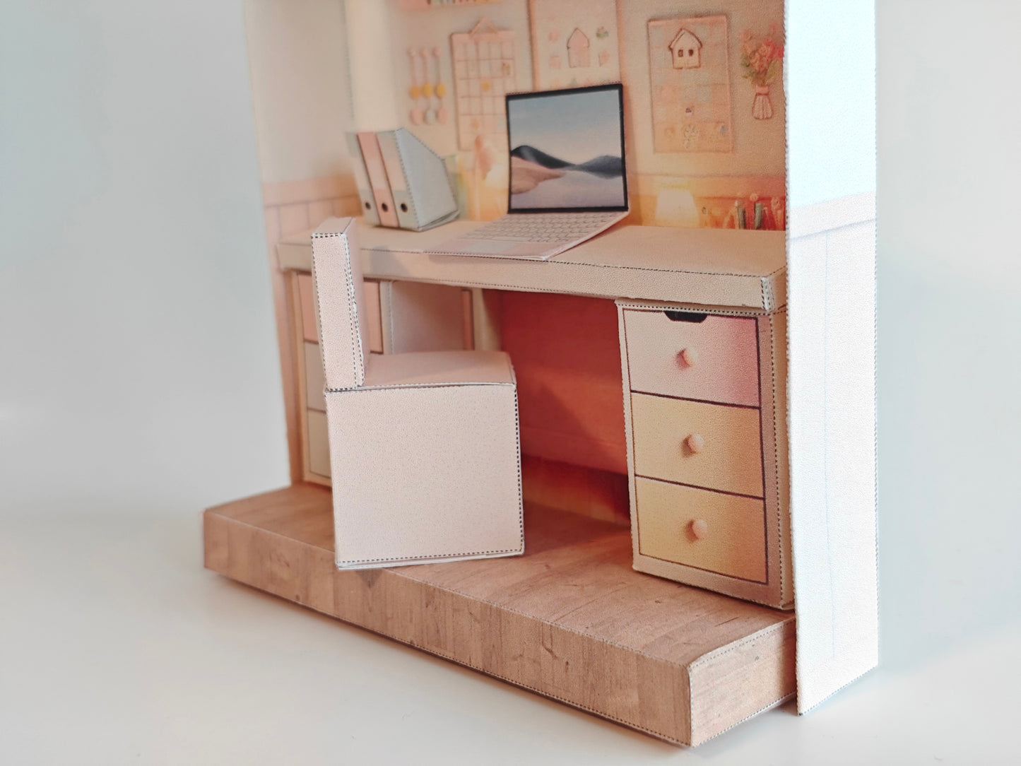 Pick Scene Pink Study Room -cute room, bedroom folder, labtop, table, affordable doll house miniature kit, PickScene Apartment