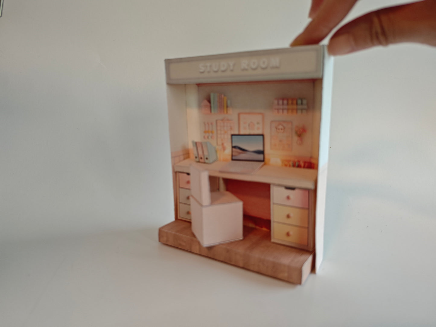 Pick Scene Pink Study Room -cute room, bedroom folder, labtop, table, affordable doll house miniature kit, PickScene Apartment