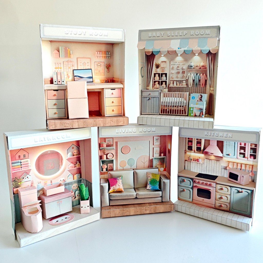 Pick Scene Pink Living Room -cute room, mini Sofa and couch, affordable doll house miniature kit