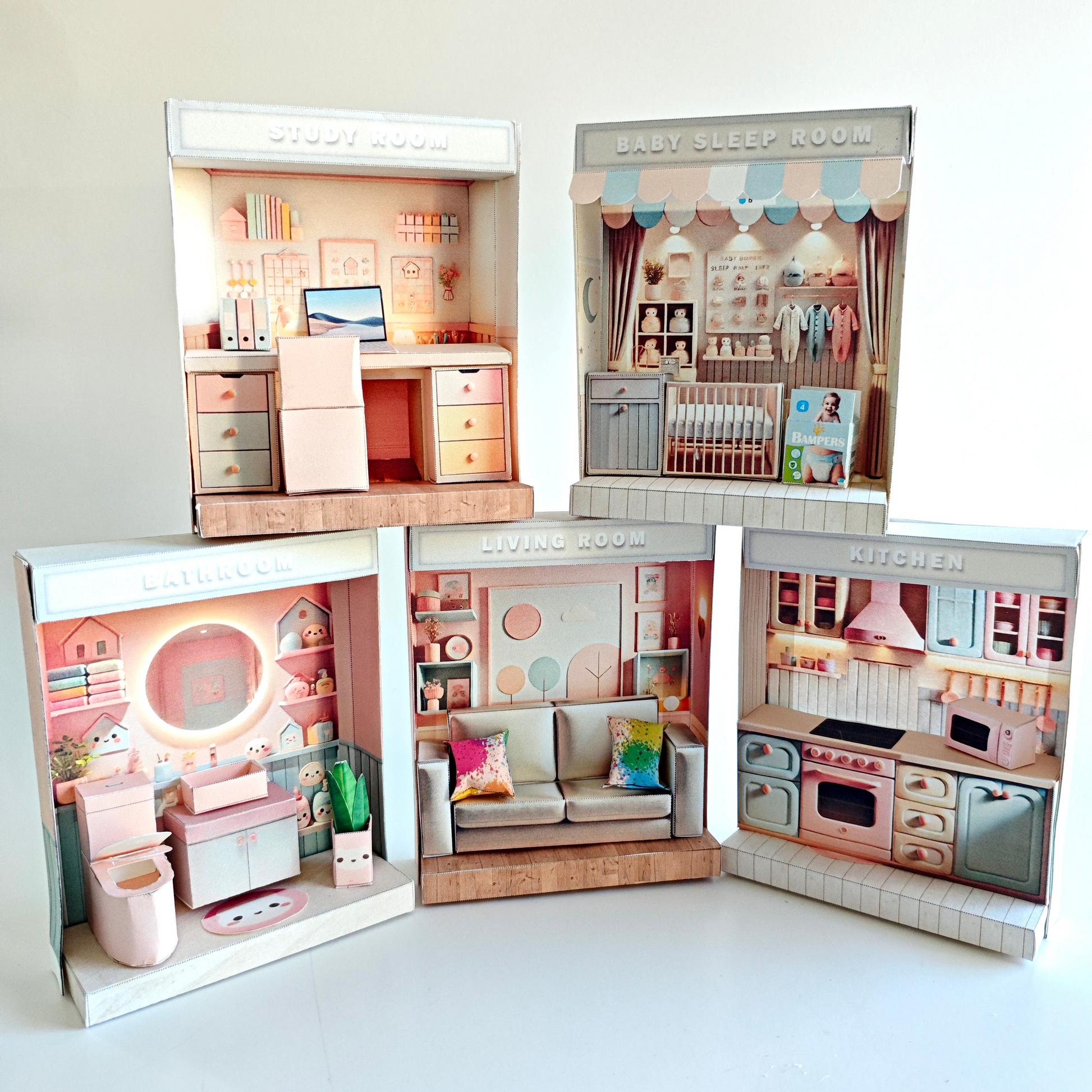 Pick Scene Pink Living Room -cute room, mini Sofa and couch, affordable doll house miniature kit