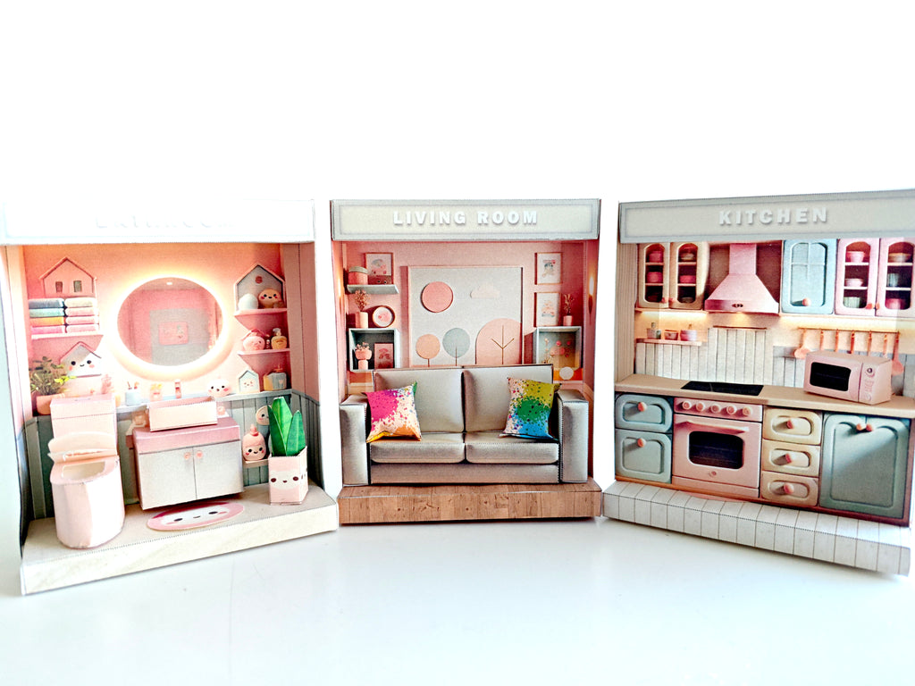 Pick Scene Pink Living Room -cute room, mini Sofa and couch, affordable doll house miniature kit
