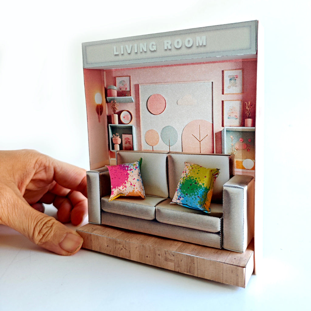 Pick Scene Pink Living Room -cute room, mini Sofa and couch, affordable doll house miniature kit