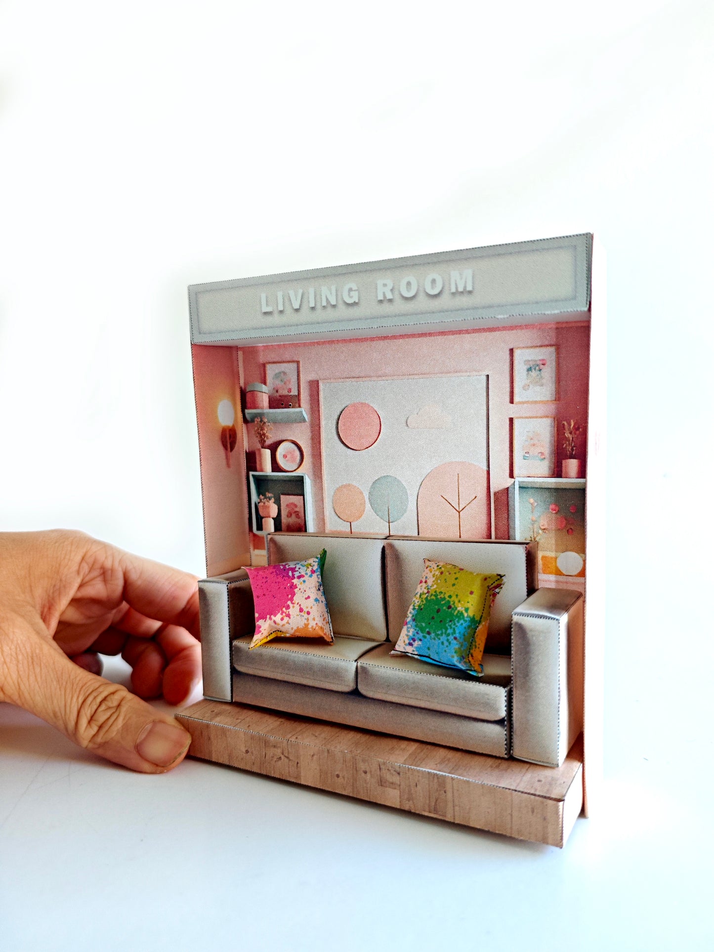 - Pick Scene Pink Living Room -cute room, mini Sofa and couch, affordable doll house miniature kit