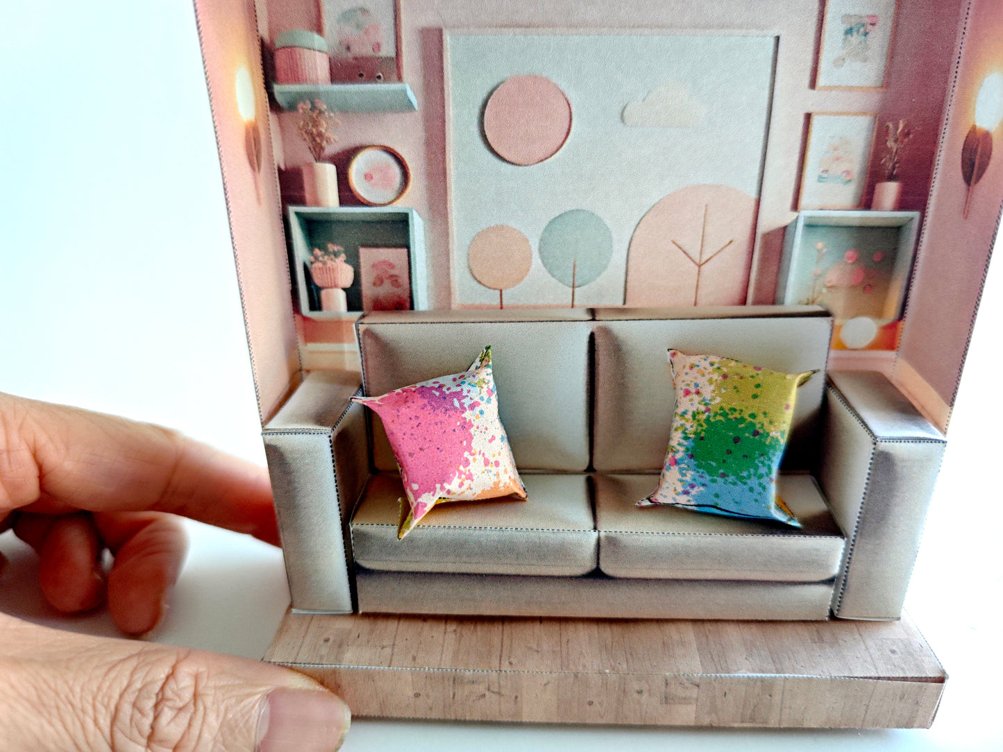 - Pick Scene Pink Living Room -cute room, mini Sofa and couch, affordable doll house miniature kit