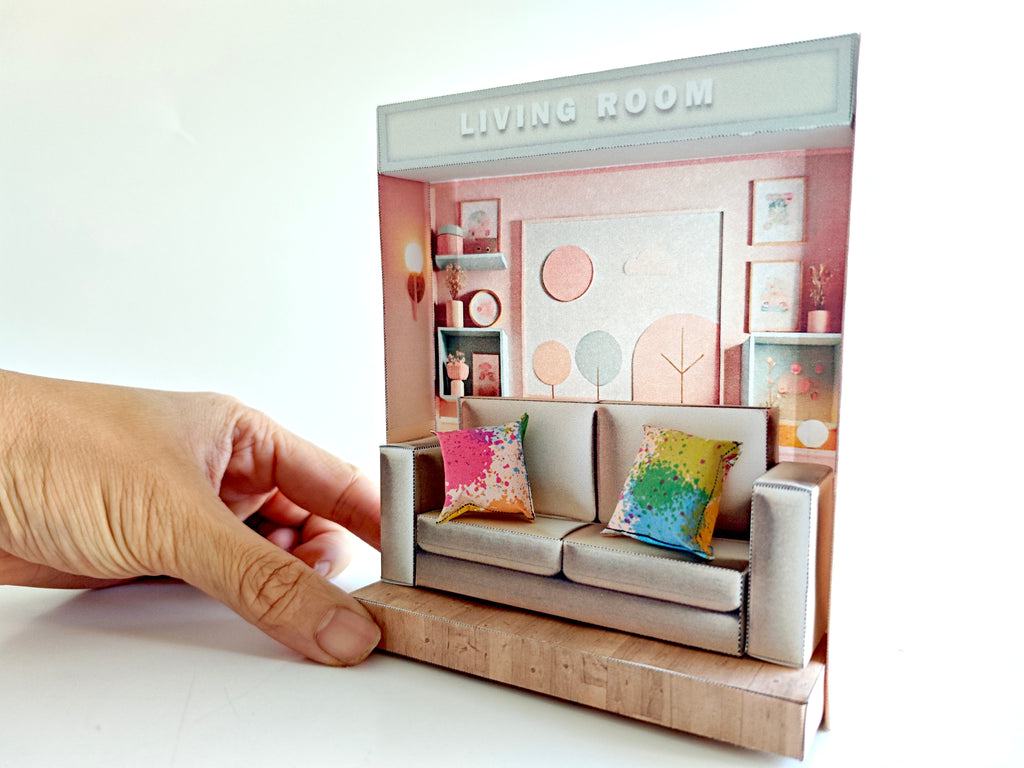 Pick Scene Pink Living Room -cute room, mini Sofa and couch, affordable doll house miniature kit