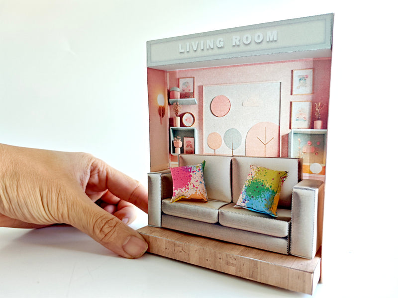 Pick Scene Pink Living Room -cute room, mini Sofa and couch, affordable doll house miniature kit