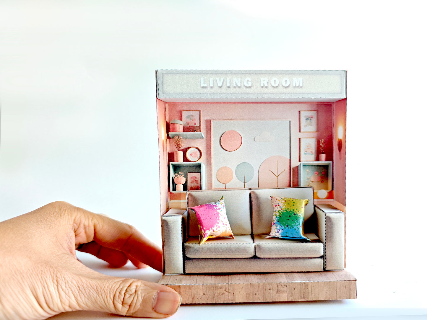 - Pick Scene Pink Living Room -cute room, mini Sofa and couch, affordable doll house miniature kit