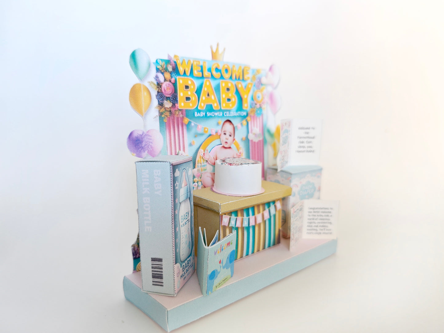 - Baby Shower Welcome stand - presents, cards, bags, DIY present to family, holiday card, gift idea,  milk bottle, diaper