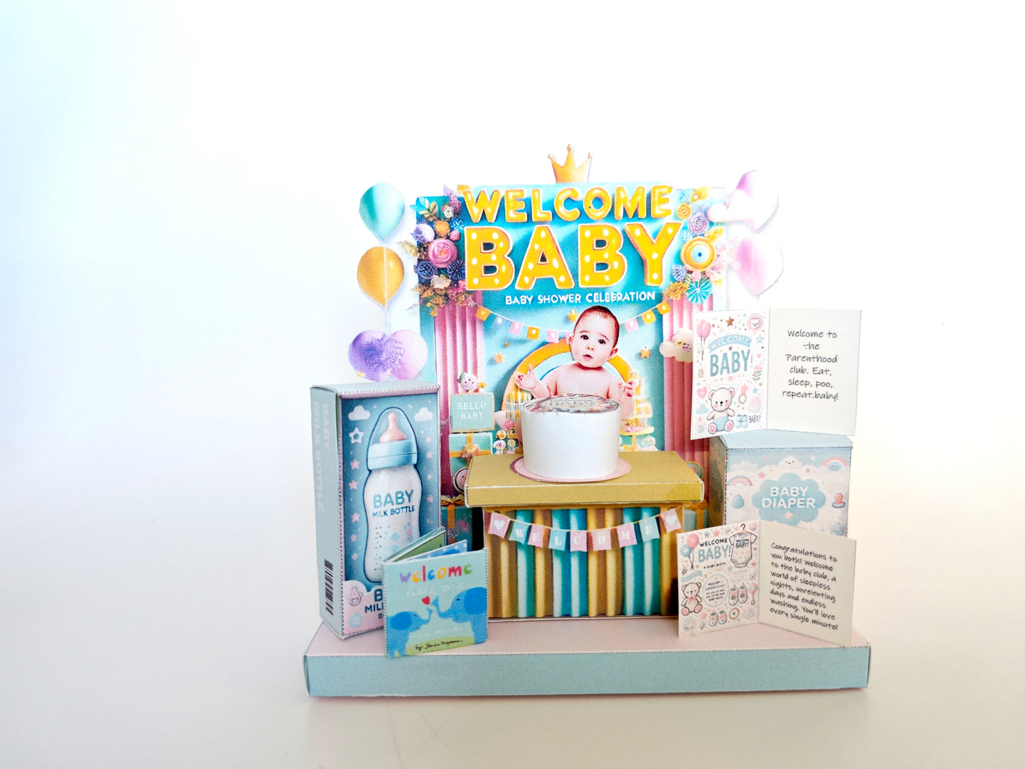 - Baby Shower Welcome stand - presents, cards, bags, DIY present to family, holiday card, gift idea,  milk bottle, diaper