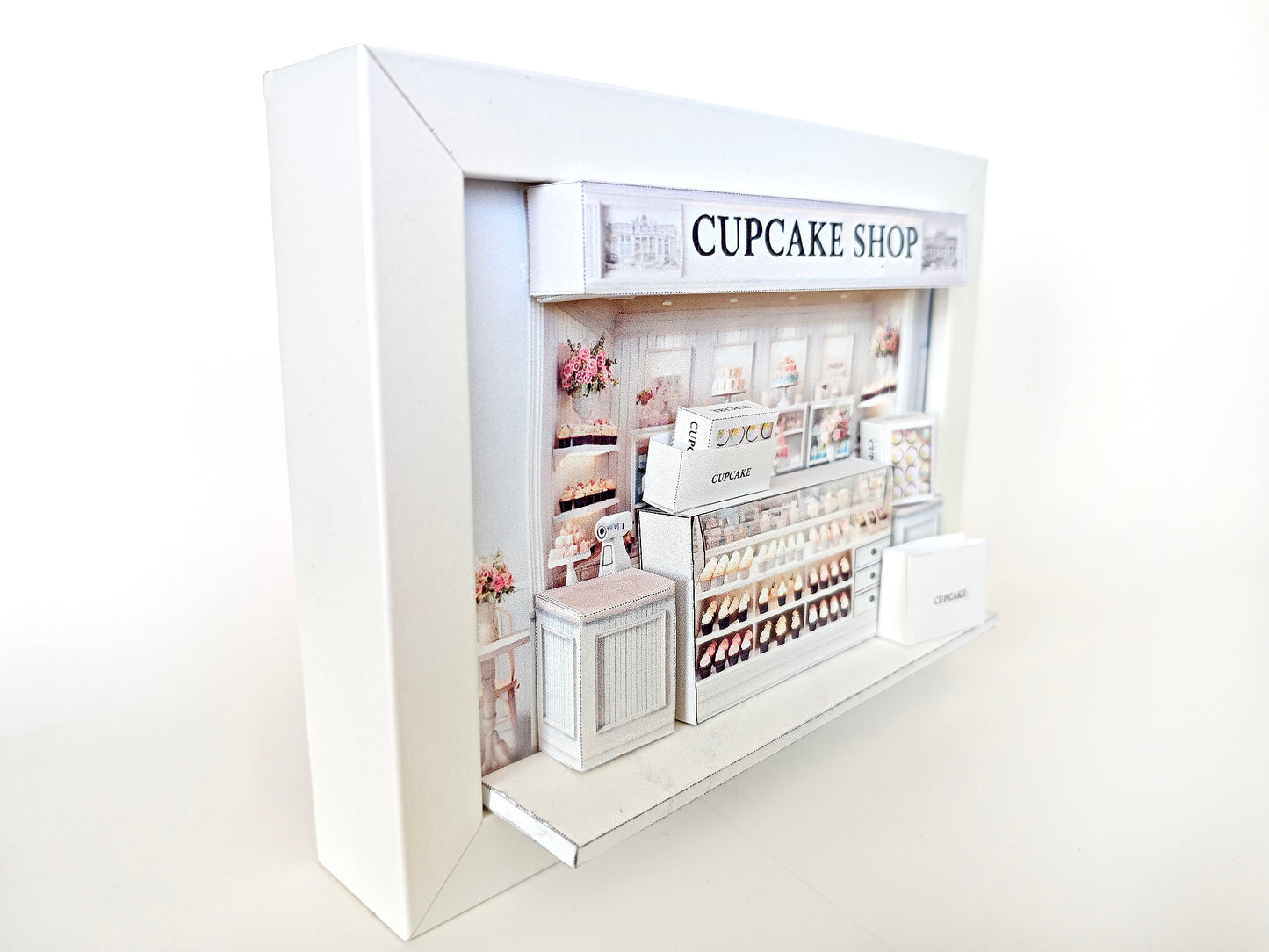 5x7"- CupCake Shop pop-up frame, mini cake, cake shop, DIY miniature, instant download template, shadow box gift