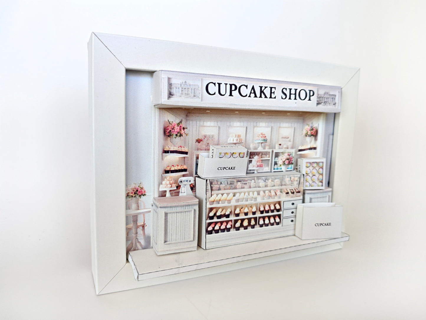 5x7"- CupCake Shop pop-up frame, mini cake, cake shop, DIY miniature, instant download template, shadow box gift