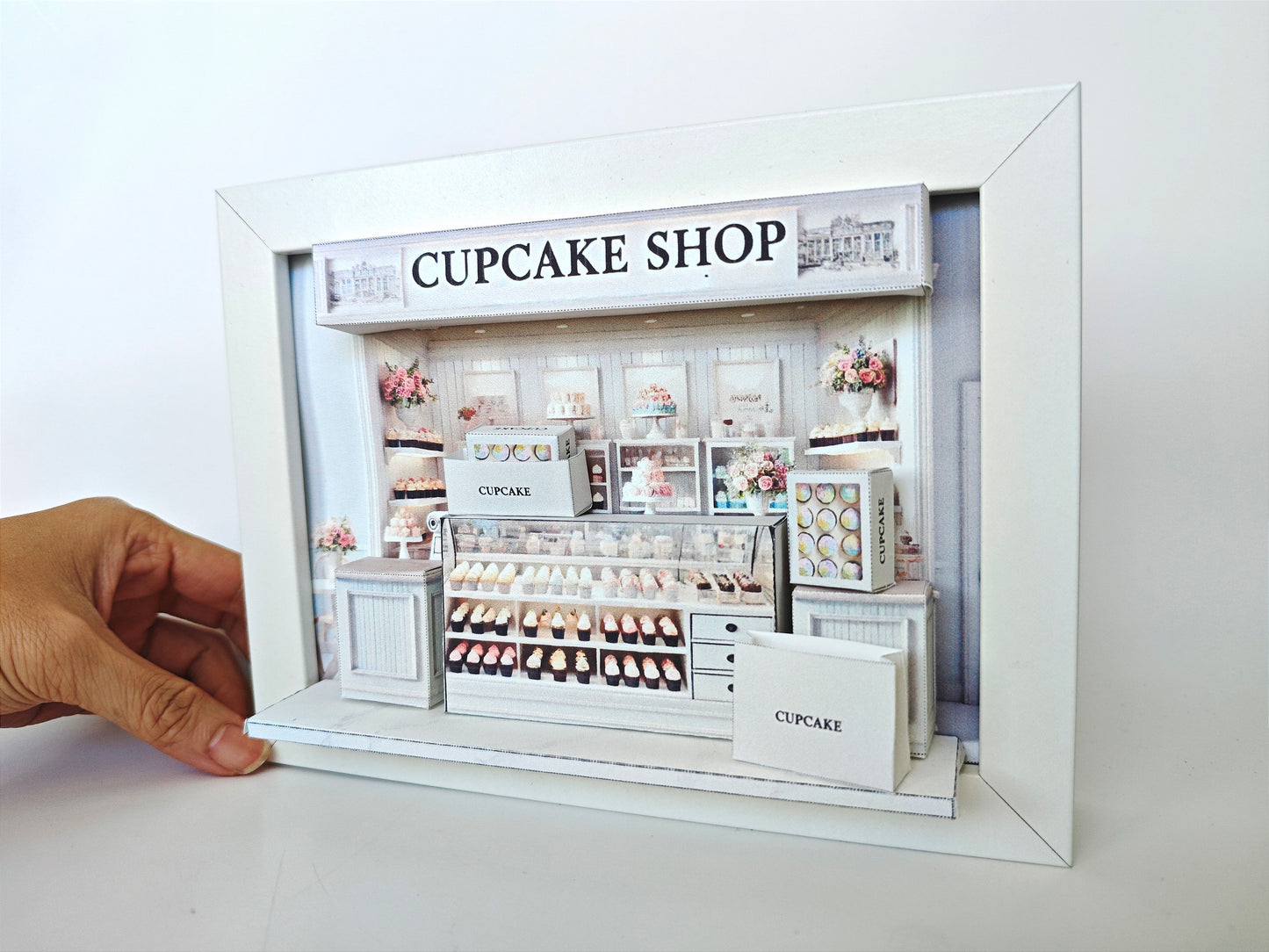 5x7"- CupCake Shop pop-up frame, mini cake, cake shop, DIY miniature, instant download template, shadow box gift