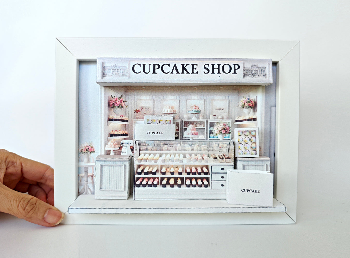 5x7"- CupCake Shop pop-up frame, mini cake, cake shop, DIY miniature, instant download template, shadow box gift