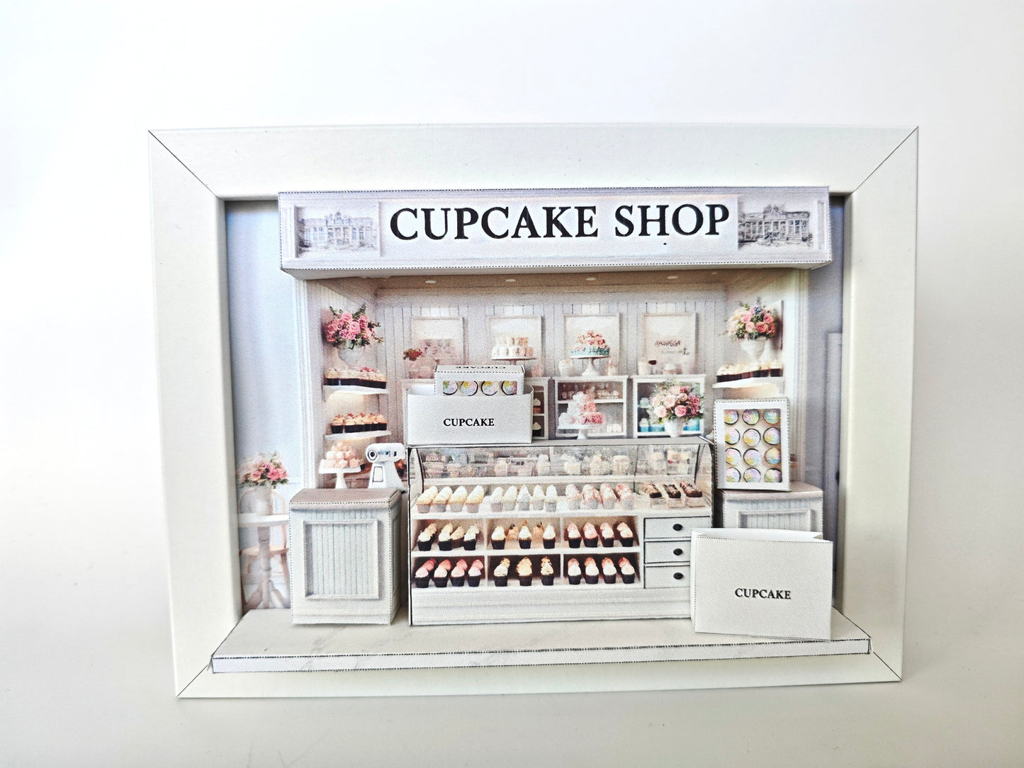 5x7"- CupCake Shop pop-up frame, mini cake, cake shop, DIY miniature, instant download template, shadow box gift