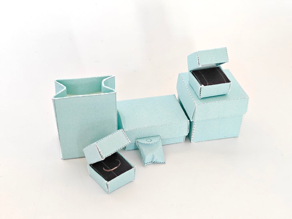 1:6 Sea Blue jewelry boxes and bags, for dollhouse and department store, 6 items, necklace, ring, engage, marry, yearly ornament