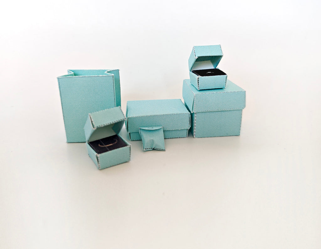 1:6 Sea Blue jewelry boxes and bags, for dollhouse and department store, 6 items, necklace, ring, engage, marry, yearly ornament