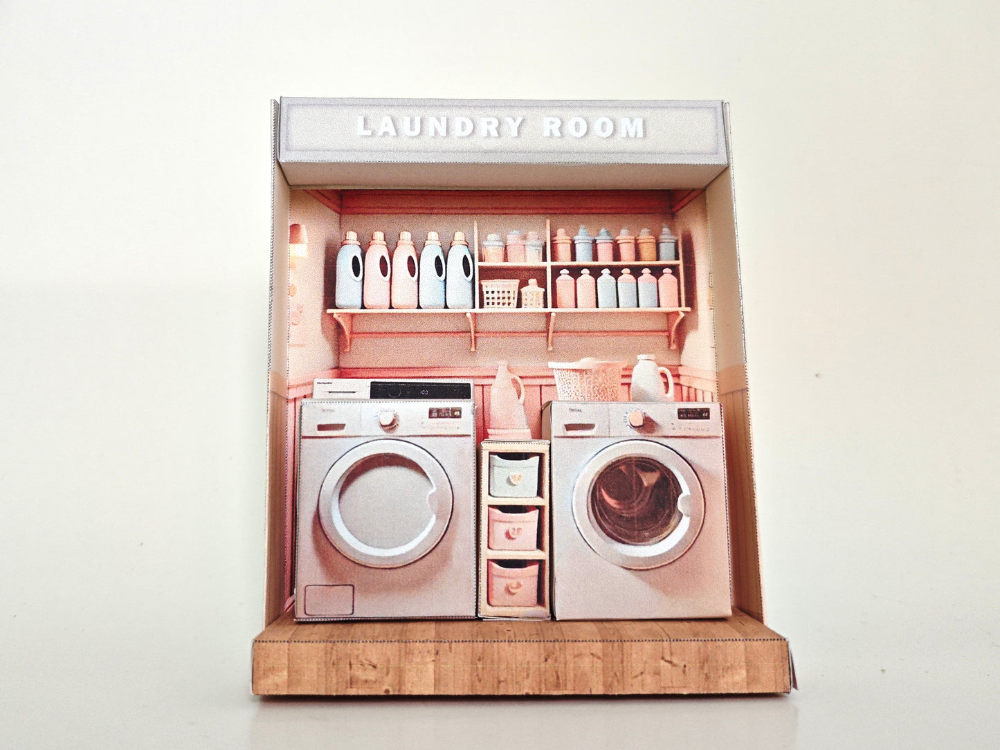 - Pick Scene Pink Laundry Room - pink room, laundry room, washing machine and dryer, affordable doll house miniature kit, PickScene Apartment