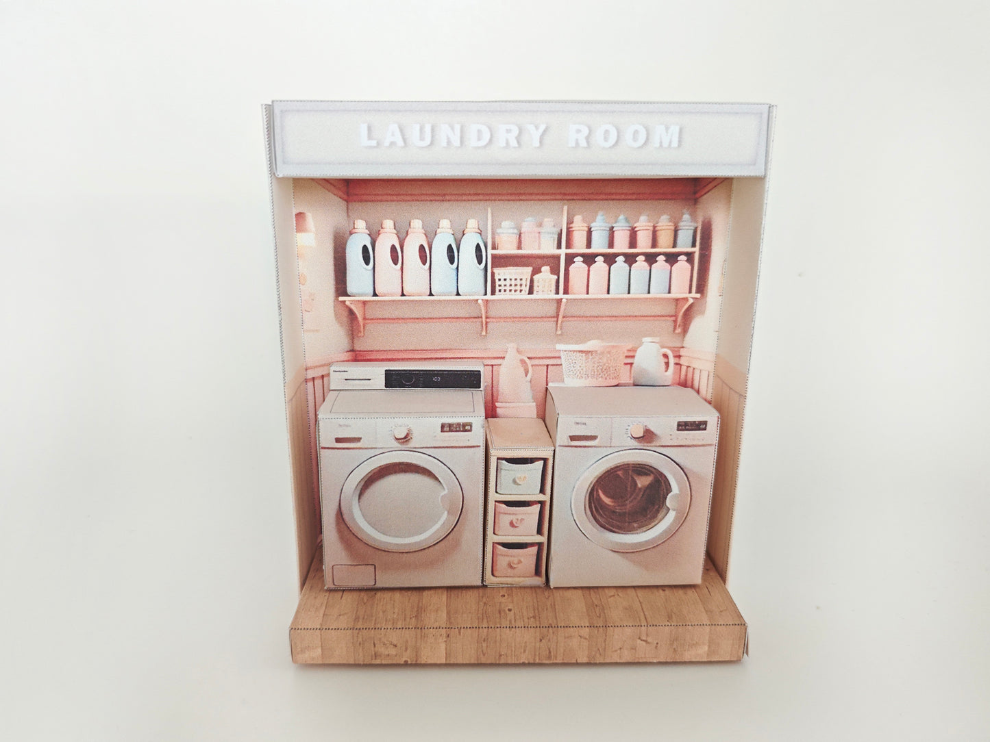 - Pick Scene Pink Laundry Room - pink room, laundry room, washing machine and dryer, affordable doll house miniature kit, PickScene Apartment