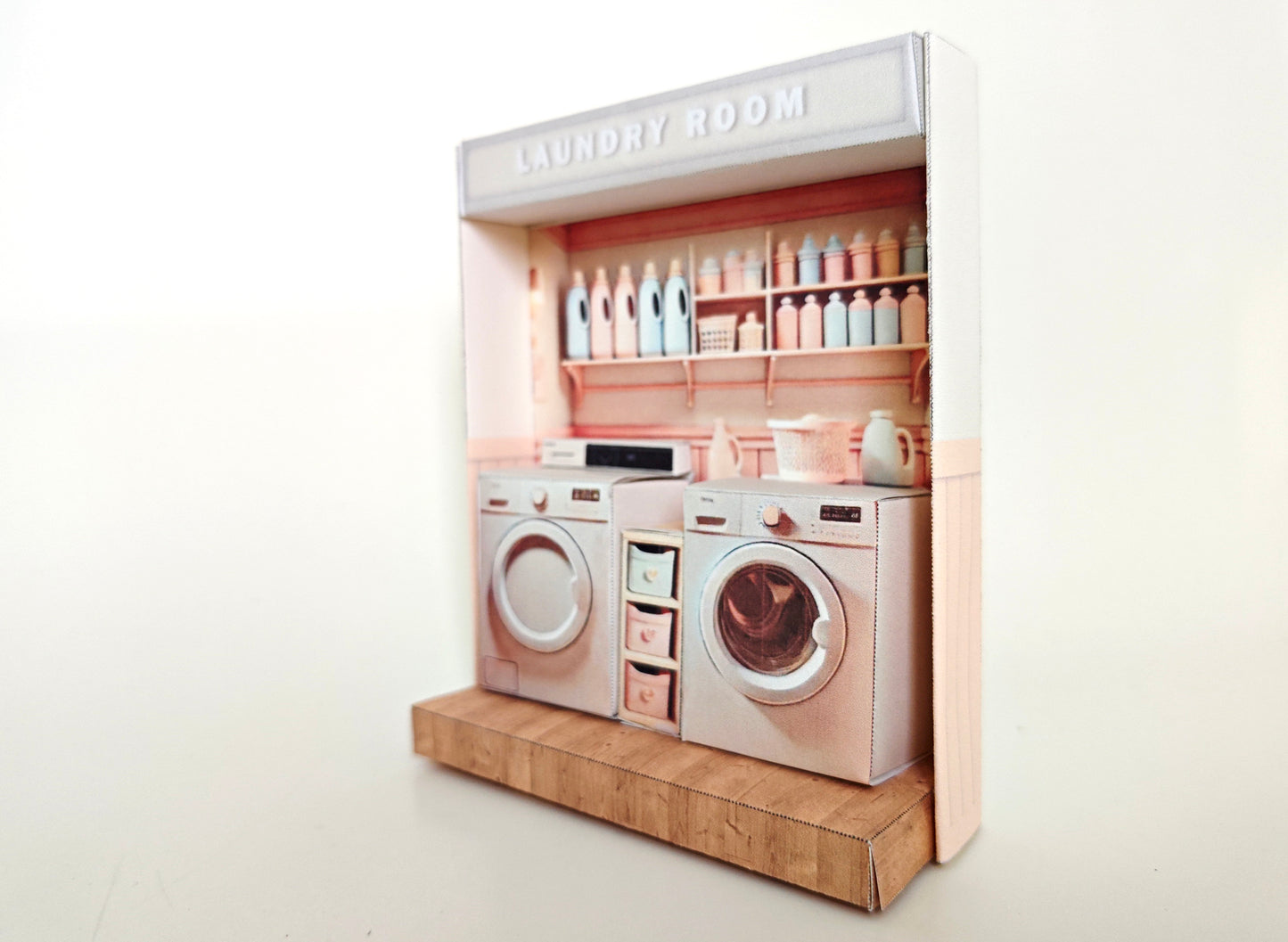 - Pick Scene Pink Laundry Room - pink room, laundry room, washing machine and dryer, affordable doll house miniature kit, PickScene Apartment