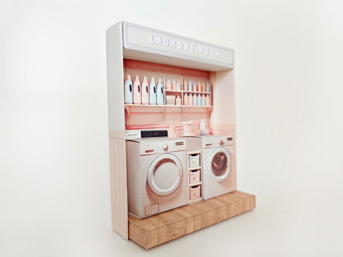 - Pick Scene Pink Laundry Room - pink room, laundry room, washing machine and dryer, affordable doll house miniature kit, PickScene Apartment