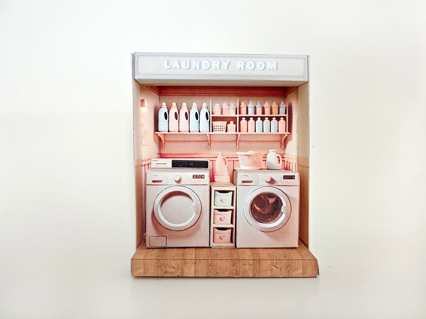 - Pick Scene Pink Laundry Room - pink room, laundry room, washing machine and dryer, affordable doll house miniature kit, PickScene Apartment