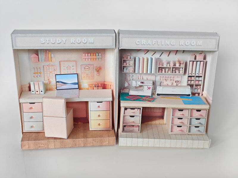 Pink crafting crafteing Room  pickscene apartment, pickscene room, sewing, paper craft, table, affordable doll house miniature kit